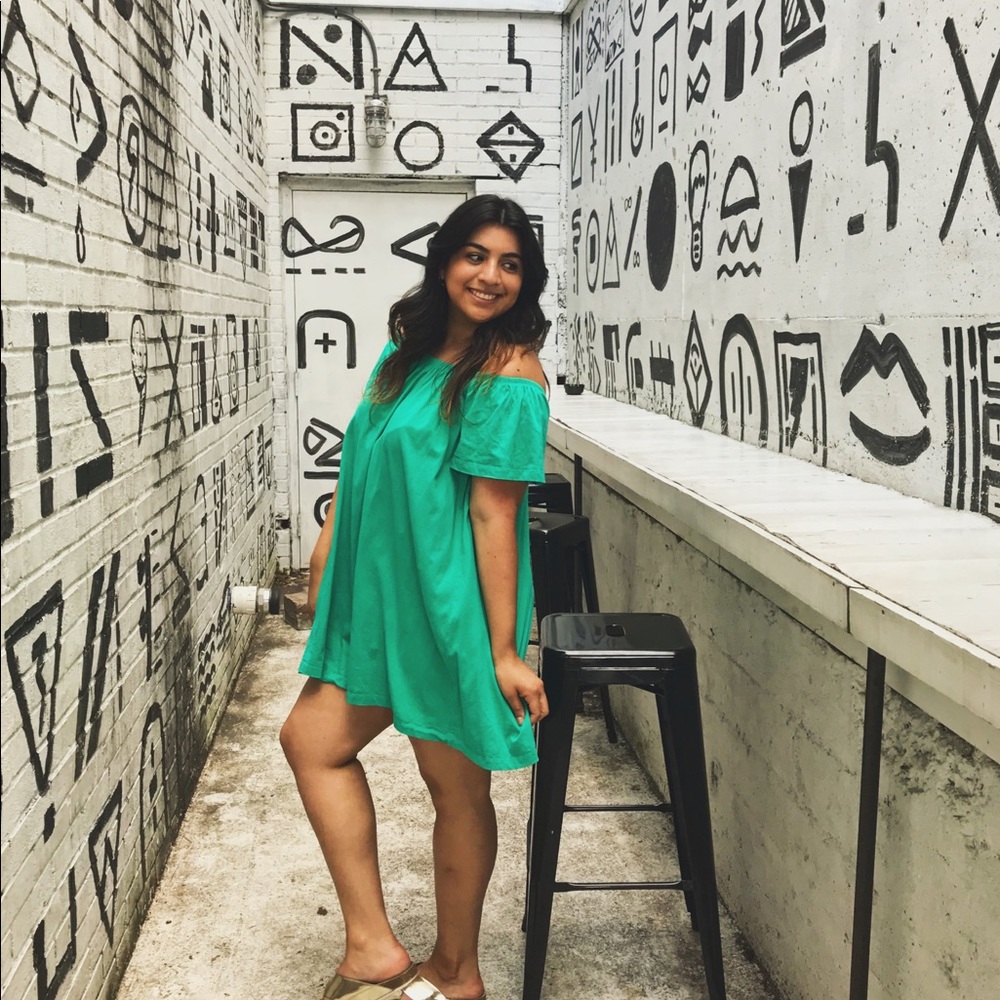 Off shoulder green dress